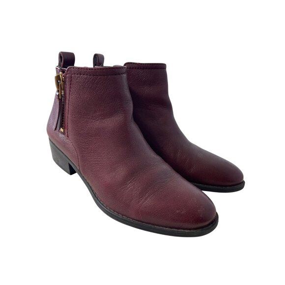 Franco Sarto Skylar Ankle Boot Size 6 Burgundy Leather Block Heel Western Boho - Picture 1 of 9